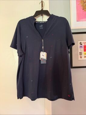 Puma Women’s Navy Short Sleeve Golf Shirt with Special Edition Love Golf Print